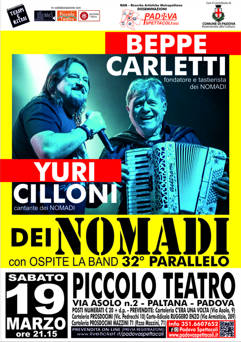 BEPPE CARLETTI E YURI CILLONI DEI “NOMADI” – IL 19/3 IN CONCERTO A PADOVA